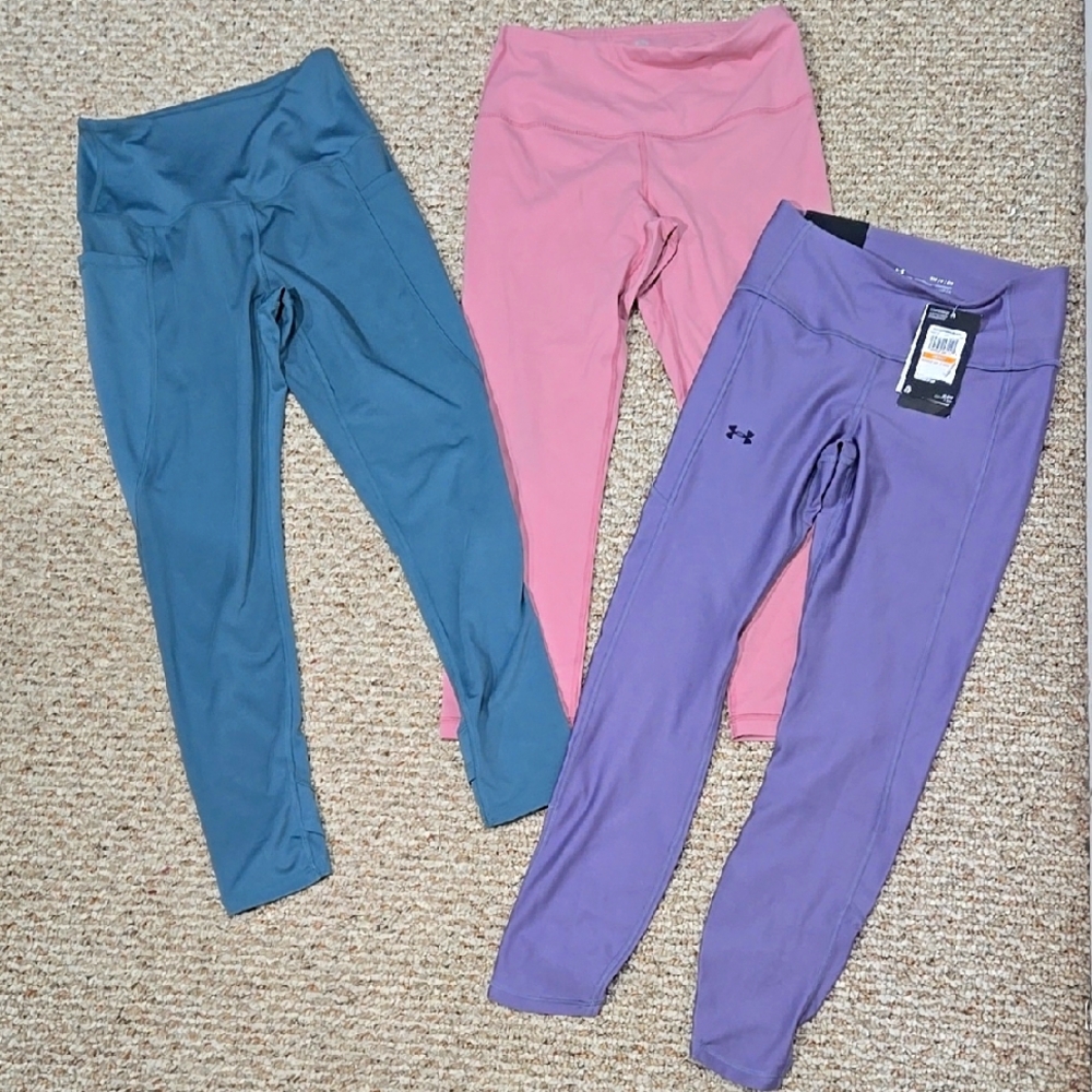 Vibrant Colors Leggings Bundle (3) NWT Under Armour Pink 90 Degree. Green LegEnd
